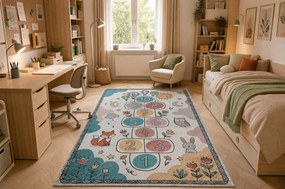 BAMBINO 61440 covor lavabil Grădină hopscotch, baloane, numere pentru copii anti-alunecare - crem / verde