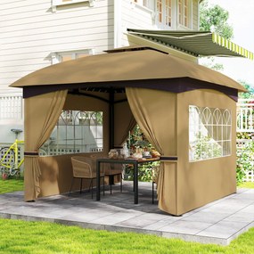 Outsunny Pavilion de Grădină cu Copertină, Perdele, Ferestre și Acoperiș Ventilat, 335x335x285 cm, Bej | Aosom Romania