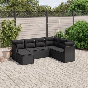 3263211 vidaXL Set canapele de grădină cu perne, 7 piese, negru, poliratan