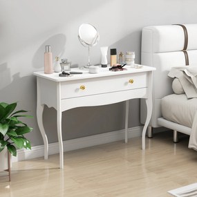 HOMCOM Masă de Toaletă Elegantă cu Sertar Spațios din Lemn Alb 100x40x74 cm | Aosom Romania