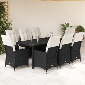 3276698 vidaXL Set mobilier de grădină cu perne, 9 piese, negru, poliratan