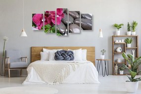 Tablou 5-piese orhidee înfloritoare și pietre wellness