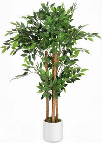 HOMCOM Plantă Artificială Banian 120 cm, cu Trunchi din Lemn Masiv și Ghiveci pentru Interior, Verde | Aosom Romania