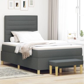 vidaXL Pat cu arcuri cu saltea și bancă gri închis 120x190 cm țesătură