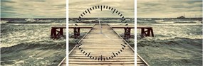 Tablou cu dig din lemn la mare (cu ceas) (90x30 cm)