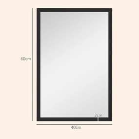 HOMCOM Oglindă Dreptunghiulară de Perete cu Cârlige, Sticlă și MDF, 60x80 cm, Negru | Aosom Romania
