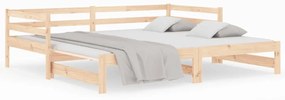 Pat de zi extensibil, 2x(80x200) cm, lemn masiv de pin Maro