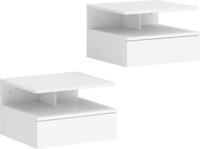 HOMCOM Set de 2 Noptiere Suspendate cu Sertar și Raft Deschis, 35x32x22.5 cm, Alb | Aosom Romania