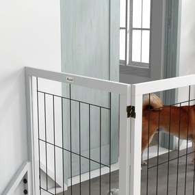 PawHut Poartă Pliabilă pentru Câini, Poartă de Siguranță pentru Animale și Căţei cu 4 Panouri și Picioare Triunghiulare, 280x70 cm, Alb | Aosom Romania