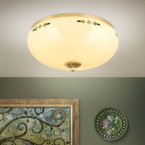 Plafoniera clasica Landhaus 35cm alama satin/ sticla champagne decor verde