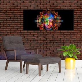 Tablou - Bustul lui Buddha în culori neon (120x50 cm)