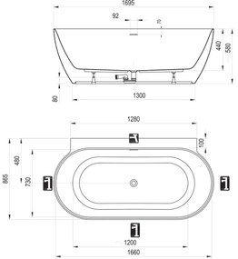 Cadă Ravak FREEDOM 170 x 87 cm, din acril, alb mat - CC71800000