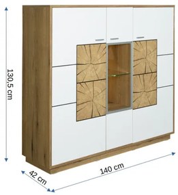 Comoda Bar Urbano White Cu 3 Usi Alb Si Natur, 140 Cm