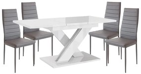 Set de sufragerie Maasix WTG High Gloss White pentru 4 persoane cu scaune Grey Coleta