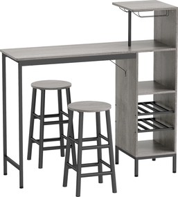 HOMCOM Set masă înaltă cu taburete, masă în picioare cu 2 scaune de bar, etajere, suport pentru sticle, lemn natural | Aosom Romania