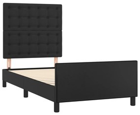 Cadru de pat cu tablie, negru, 100x200 cm, piele ecologica Negru, 100 x 200 cm, Nasturi de tapiterie