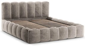 Pat matrimonial maro deschis tapițat cu spațiu de depozitare cu somieră 200x200 cm Lupine – Micadoni Home