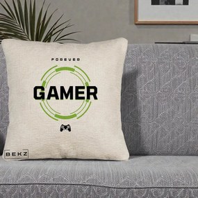 Perna Personalizata Forever Gamer, 40x40 cm, Bej Canapea, Husa Detasabila, Perna Inclusa, BEKZ®