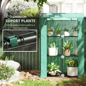 Outsunny Sera Mini cu 3 Niveluri, Copertină din PE cu Armătură și Ușă Rulabilă, 100x40x150 cm, Verde | Aosom Romania