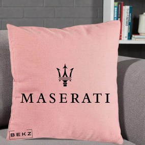 Perna Personalizata cu emblema Maserati, 40x40 cm, Roz, Husa Detasabila, Perna Inclusa, BEKZ®