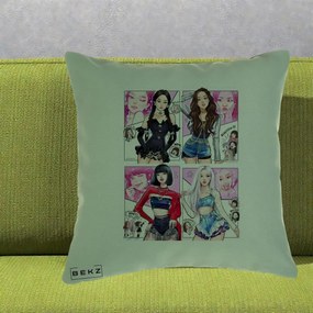 Perna Personalizata K-pop BLACKPINK Fanart Manga Benzi Desenate 4 Membre, 40x40 cm, Verde, Husa Detasabila, Perna Inclusa, BEKZ®