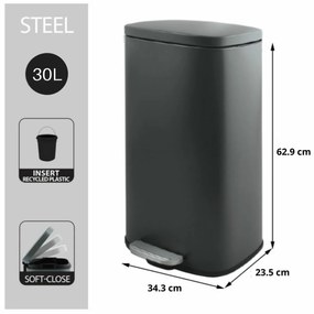 Coș de gunoi cu pedală soft-close Spirella Akira30 l, gri mat, 30 l
