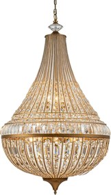 Candelabru din metal, auriu, în stil Empire, cu cristale din sticlă și 12 becuri, 135 x 80 cm, „Colosseo”