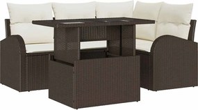 vidaXL Set de canapele pentru grădină cu pernă 5 pcs Maro Rattan poli