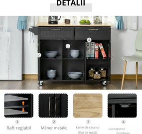 HOMCOM Cărucior Modern pe Roți cu Sertare de Depozitare, Cărucior Utilitar Rulant cu Rafturi Reglabile și Suport, 89x23x96cm, Negru | Aosom Romania