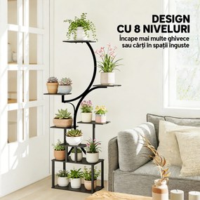 Outsunny Suport pentru Plante cu 8 Rafturi în Formă de S, Suport Ghivece Metalic pentru Interior și Exterior, pentru Grădină, Balcon, Terasă, Cameră de Zi, 74x26x158,5 cm, Negru | Aosom Romania