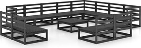vidaXL Set mobilier de grădină, 13 piese, negru, lemn masiv de pin