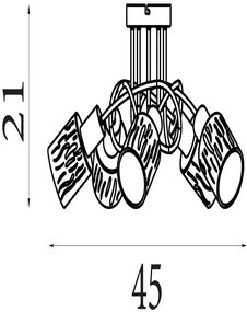 Lustra aplicata 5 becuri metal negru, sticla chihlimbar Knot