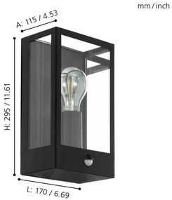 Aplică de exterior cu senzor Eglo 780422 ALGECIRAS 1xE27/60W/230V IP44