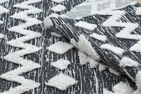 Covor ECO SISAL BOHO MOROC Etno Zig zag 22319 franjuri - două niveluri de lână gri / cremă, covor reciclat