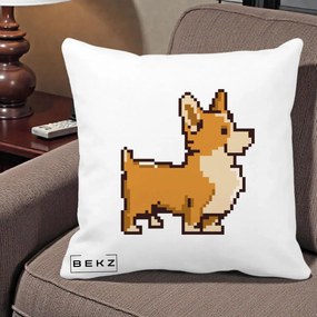 Perna Personalizata Corgi Pixel Art, 40x40 cm, Alba Mata, Husa Detasabila, Perna Inclusa, BEKZ®