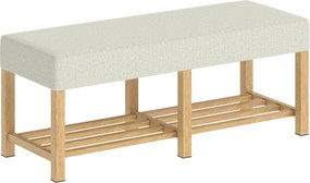 HOMCOM Banc pentru încălțăminte, banc de depozitare cu șezut capitonat, raft deschis, lemn de hevea, 120x44x48cm, lemn natural | Aosom Romania