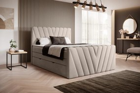 Pat tapitat, boxspring, cu spatiu pentru depozitare, 160x200 cm, Candice 2, Eltap (Culoare: Bej - Savoi 7)