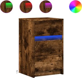 vidaXL Noptieră cu lumini LED, stejar fumuriu, lemn prelucrat
