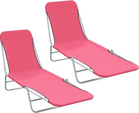vidaXL Șezlonguri pliabile, 2 buc., roz, oțel & material textil