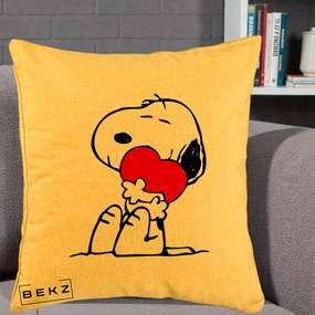 Perna Personalizata Snoopy cu Inima, 40x40 cm, Galben, Husa Detasabila, Perna Inclusa, BEKZ®