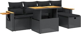 vidaXL Set mobilier de grădină cu perne, 6 piese, negru, poliratan