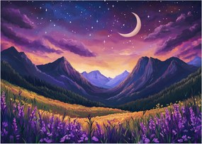 Tablou pe sticlă - Peisaj violet (70x50 cm)