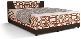 Pat matrimonial Boxspring 140 cm Linda (motiv + maro închis) ( cu saltea și sp. depozitare). 1046622