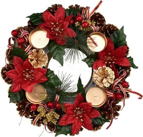 Dommio Coroniţă de Advent din conuri POINSETTIA cu fundiţe, 30 cm