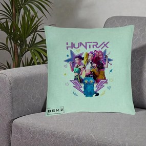Perna Personalizata K-pop HUNTRX Trio 3D cu Pisica Fulgere, 40x40 cm, Verde Menta, Husa Detasabila, Perna Inclusa, BEKZ®