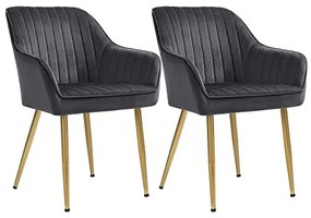 Set 2 scaune dining / bucatarie, 62.5 x 60 x 85 cm, metal / catifea, gri / auriu, Songmics