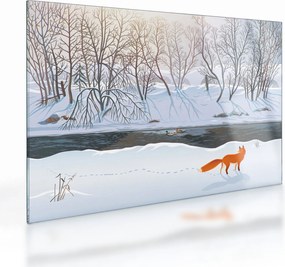 Tablou pe sticlă - Vulpe în peisaj de iarnă (70x50 cm)