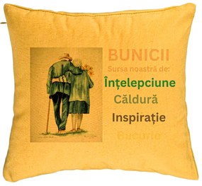 Perna Decorativa pentru Bunici 8, 40x40 cm, Galben, Husa Detasabila, Burduf