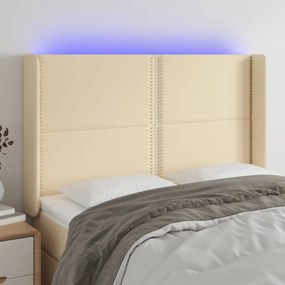 vidaXL Tăblie de pat cu LED, crem, 147x16x118/128 cm, textil