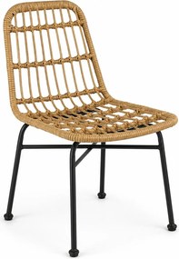 Scaun de gradina K401, stejar/negru, rattan sintetic/otel, 47x45x85 cm